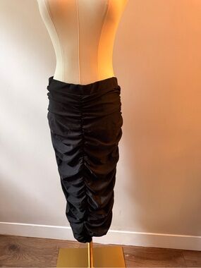 Black Ruched Midi Skirt - Women